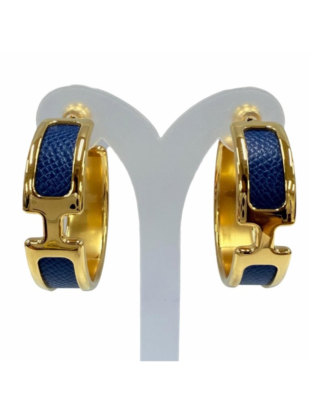 Hermes Olympe GM Earrings Veau Epsom Blue Gold